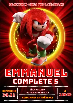 Invitation Anniversaire Knuckles Sonic à Modifier en Ligne