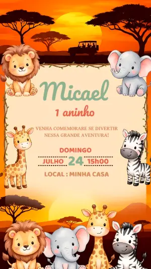 Safari Birthday Invitation – Static – Alegria no ar