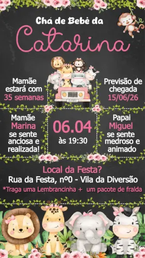 Convite Chá de Bebê Safari Rosa Lousa para Editar