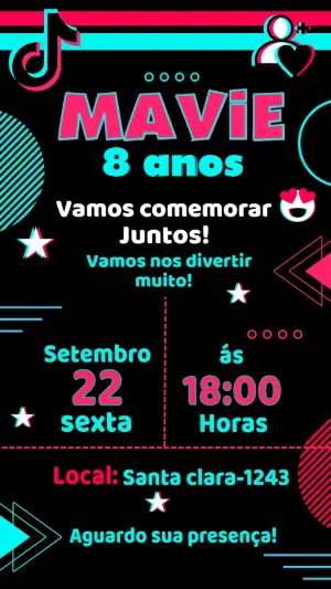 Convite de Aniversário TikTok para Editar