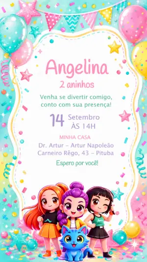 Convite de Aniversário Guerreiras K-pop: Modelo Editável Online