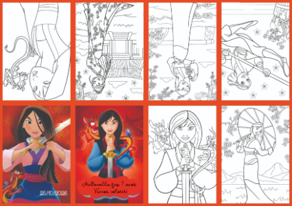 Livrinho de Colorir Mulan para Aniversário Editável