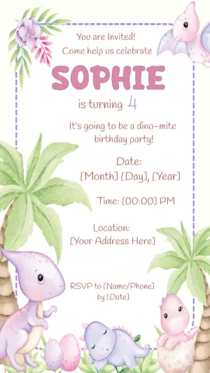 Invitación de cumpleaños Dinosaurio – Estático – Felicity Artes