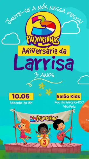 Convite de Aniversário 3 Palavrinhas Colorido para Editar