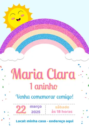 Convite de Aniversário Arco-Íris Glitter para Editar Online