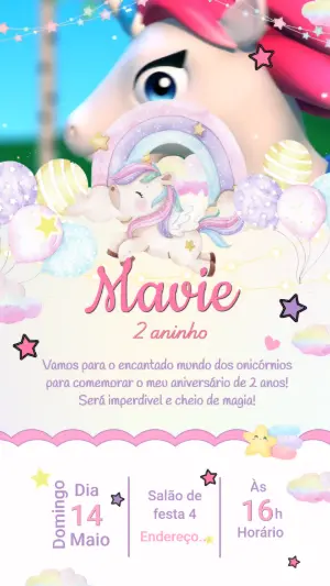 Convite Animado Aniversário Unicórnio para Editar Online