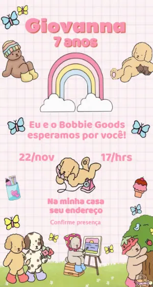 Convite de Aniversário Infantil Bobbie Goods Fofo para Editar
