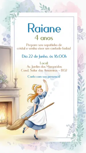 Convite Aniversário Cinderela Gata Borralheira para Editar
