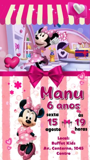 Convite Animado Aniversário Minnie Mouse para Editar Online