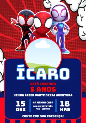 Convite Digital Infantil Homem-Aranha e Amigos Editável