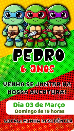 Convite de Aniversário Tartarugas Ninja para Editar Online