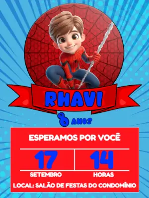 Convite Aniversário Homem Aranha para Editar Online