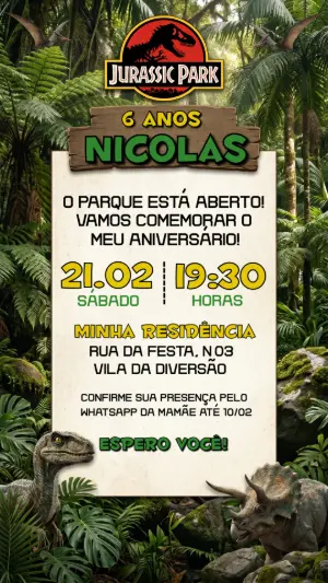 Invitación de cumpleaños Dinosaurio – Estático – Convide aê!