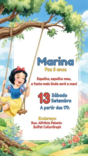 Convite de Aniversário Branca de Neve para Editar Online