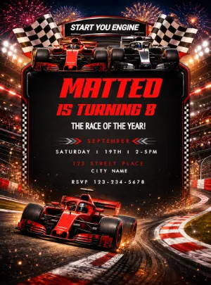 Formula 1 Birthday Invitation - Editable Template