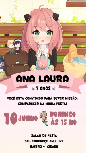 Convite de Aniversário Anya Spy x Family para Editar Online
