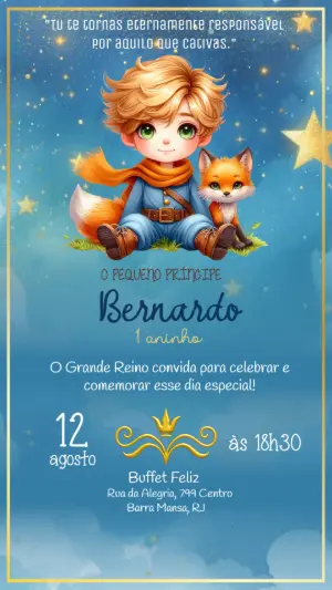 Convite de Aniversário Pequeno Príncipe Estrelado para Editar