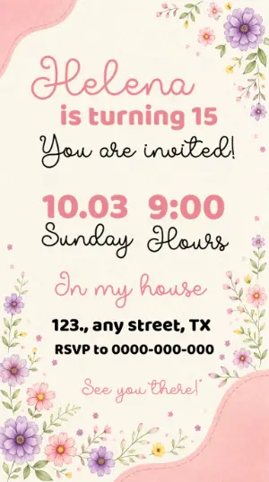Editable Floral 15th Birthday Invitation Template