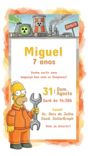 Convite de Aniversário Os Simpsons com Homer para Editar Online