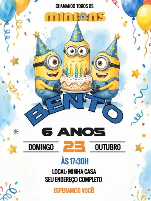 Convite Digital Editável de Aniversário com Tema Minions
