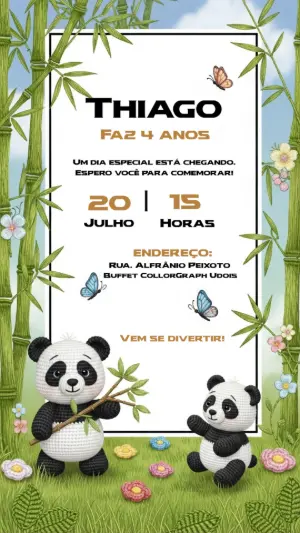 Convite Aniversário Panda Fofo para Editar Online
