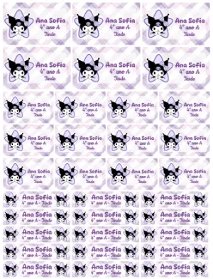 Etiqueta Escolar Kuromi Lilás Editável para Material