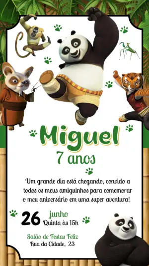 Convite de Aniversário Kung Fu Panda Editável Online