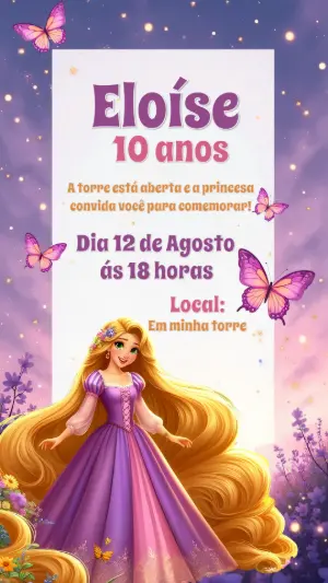 Convite Aniversário Rapunzel Enrolados para Editar Online