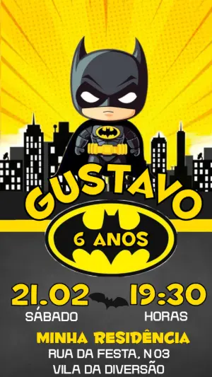 Convite de Aniversário Batman Herói Infantil para Editar