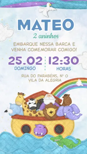 Convite de Aniversário Infantil Arca de Noé para Editar
