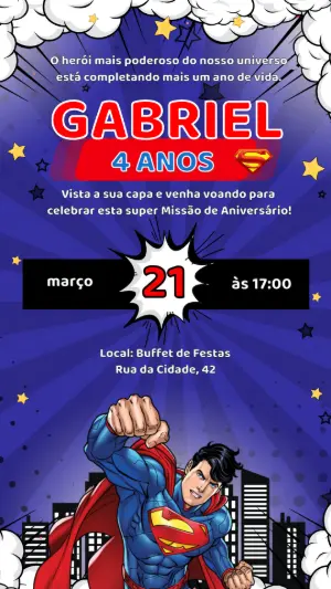 Convite de Aniversário Super-Homem para Editar