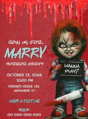 Editable Chucky Horror Party Invitation Template