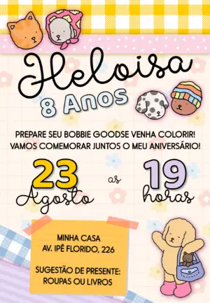 Convite Aniversário Estilo Desenho com Animais Fofos para Editar