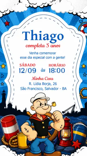 Convite de Aniversário Popeye Editável