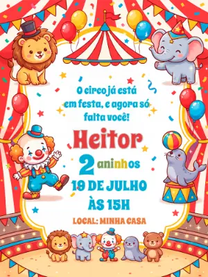 Convite de Aniversário Circo Infantil Fofo para Editar