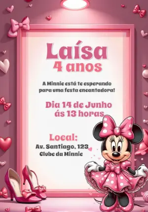 Convite de Aniversário Minnie Rosa para Editar Online