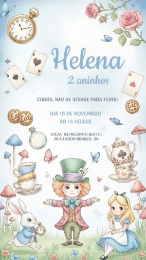 Convite Aniversário Alice no País das Maravilhas para Editar