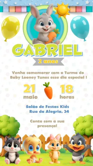 Convite Aniversário Baby Looney Tunes para Editar Online
