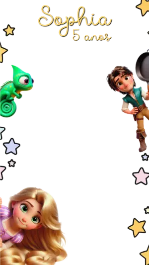 Moldura para Stories Enrolados Editável com Rapunzel e Flynn