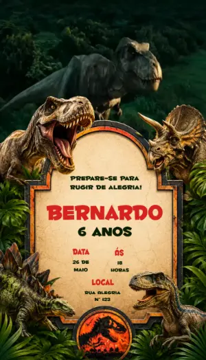 Convite Animado de Aniversário Dinossauro T-Rex para Editar