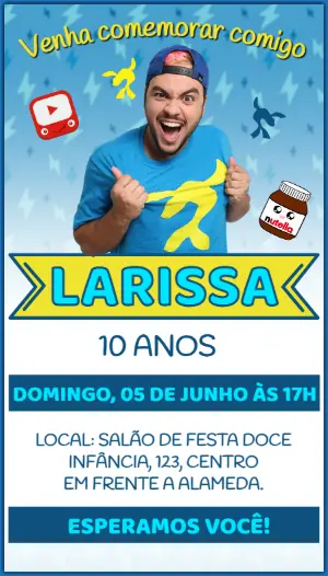 Convite Aniversário Luccas Neto para Editar e Imprimir