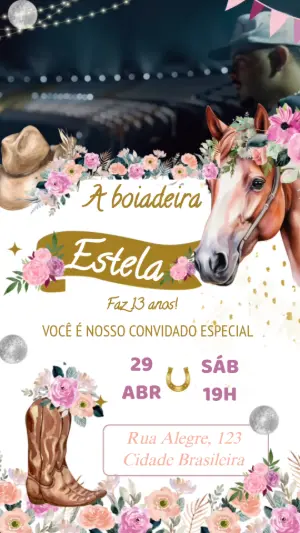 Convite Animado Aniversário Boiadeira para Editar Online