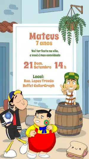 Convite de Aniversário da Turma do Chaves para Editar Online