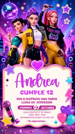 Invitación de Cumpleaños K-pop Chicas Modelo Editable