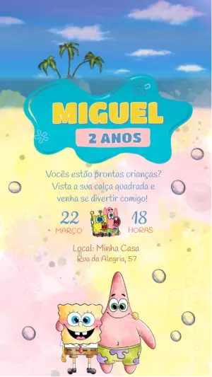 Convite Animado Aniversário Bob Esponja para Editar Online