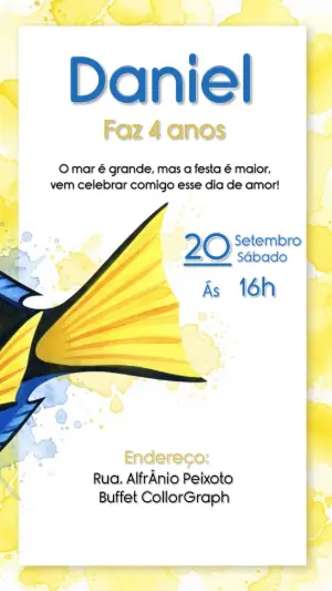 Convite Aniversário Fundo do Mar com Peixe Azul para Editar