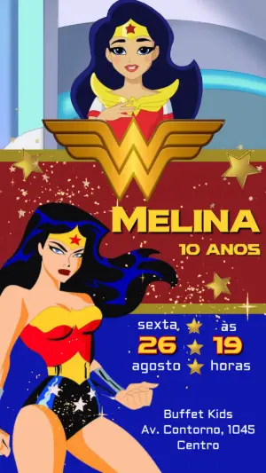 Convite Animado Aniversário Mulher Maravilha para Editar
