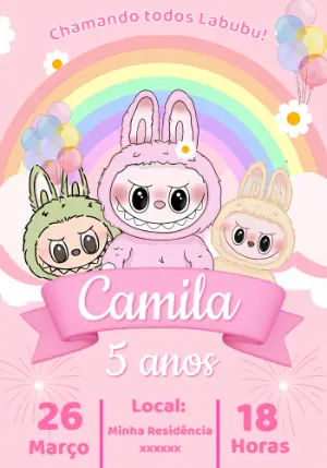 Convite de Aniversário Labubu Fofo para Editar Online