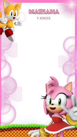 Moldura de Aniversário Amy Rose e Sonic para Editar Online