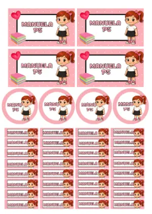 Kit de Etiquetas Escolares Menina Fofa Rosa para Editar